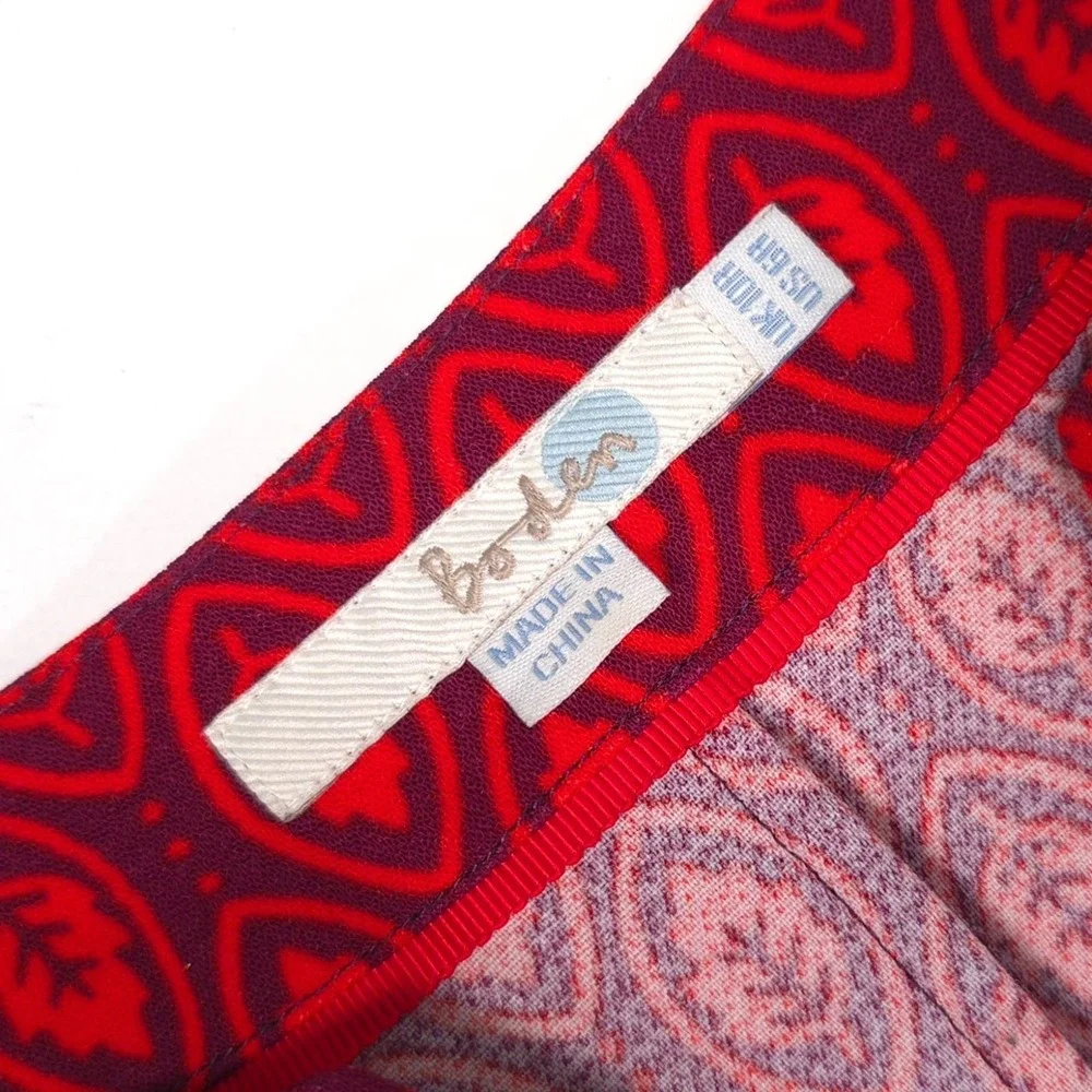 BODEN  Women's Knee Short Dress Shift US 6R Leaf Print Red 3/4 Sleeve WH990